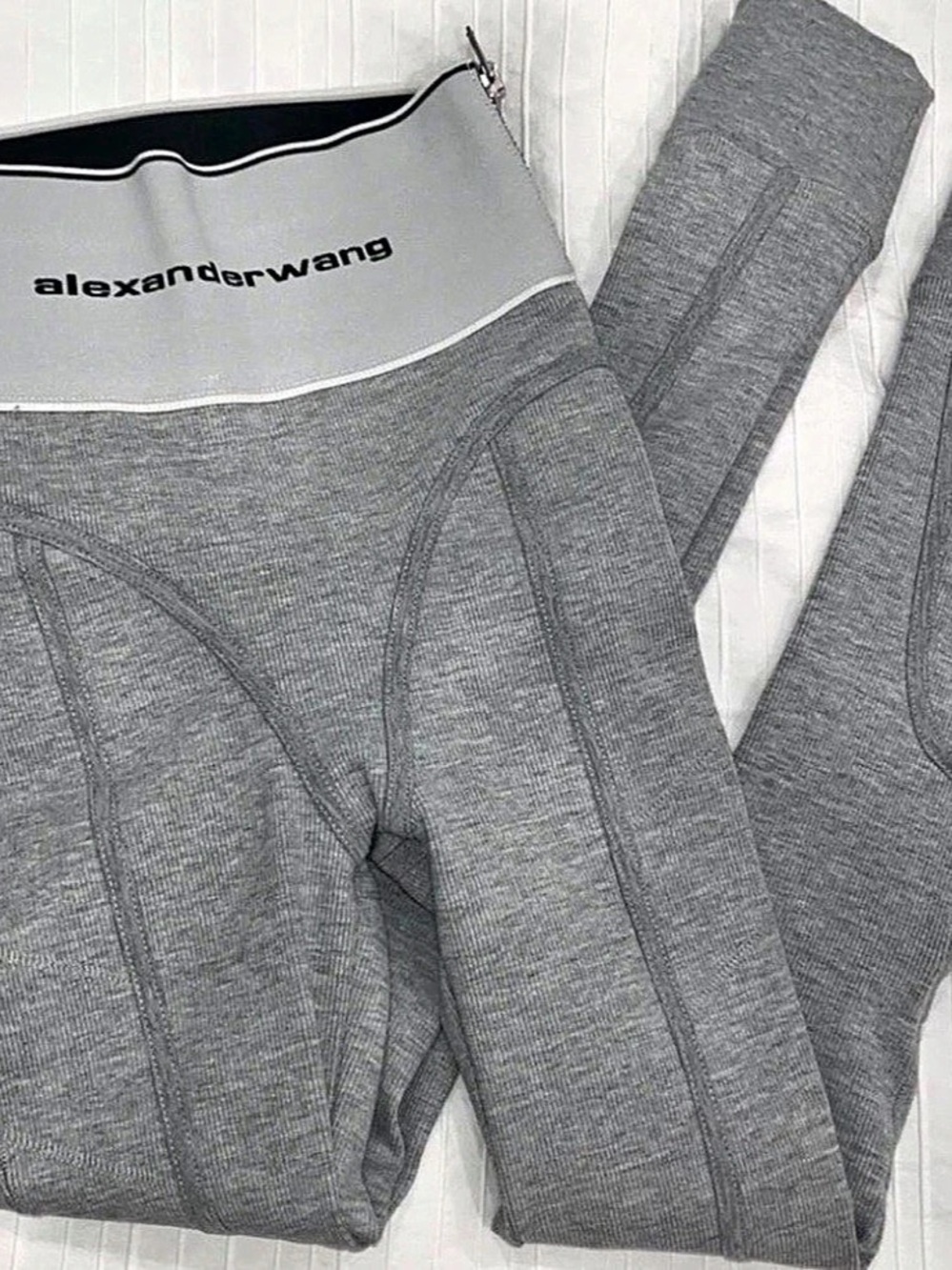 Alexander Wang Logo Elastic Legging in Ribbed Jersey Gray